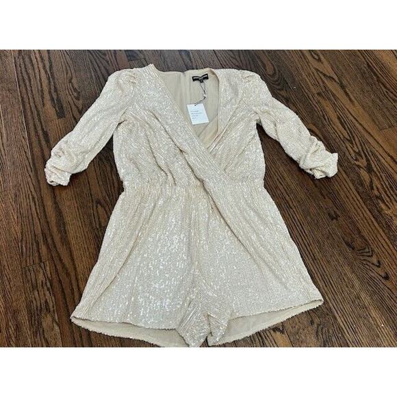 Generation Love Allegra Sequin Romper Faux Wrap Ruched Sleeve Surplice Shell M - Picture 3 of 11